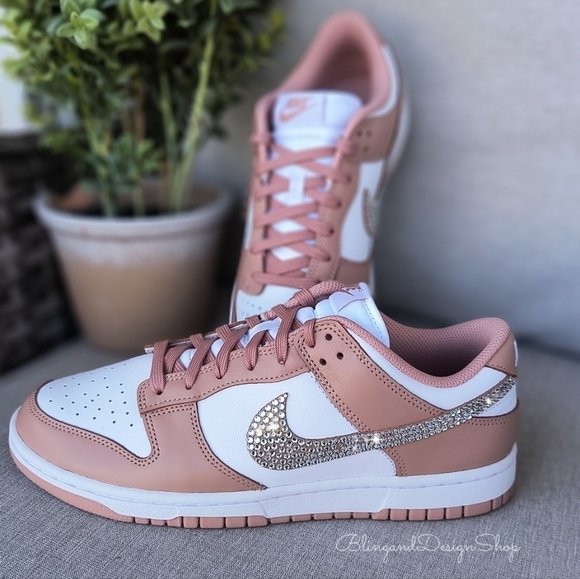 Swarovski Nike Dunk Low White Rose Womens Sneakers Shoes made with Crystals - Picture 3 of 6